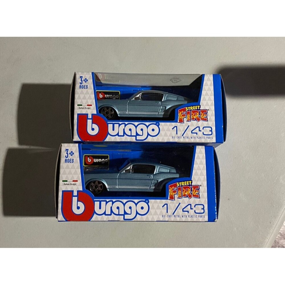 LoT Of 2 Mustang GT Blue NEW Bburago 1/43 Scale Street Fire Model Car Burago NIB